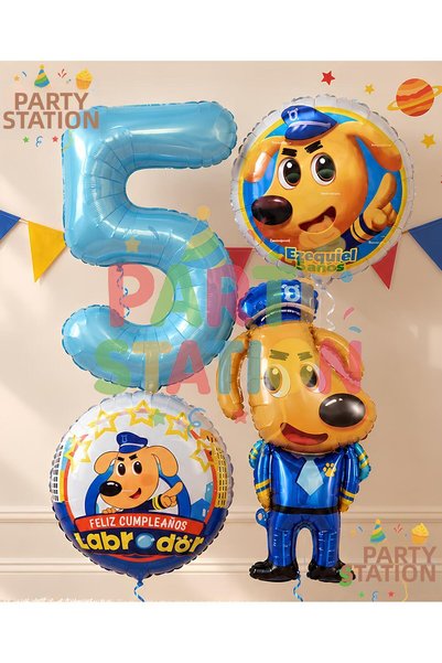 Parti Station Dog Sheriff Labrador Concept 5-Year-Old Balloon Set, 4 Pieces, ...