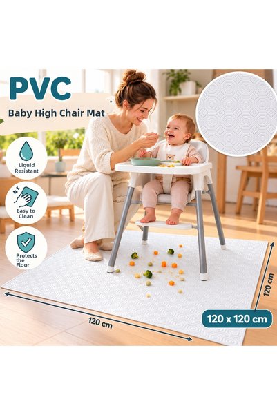 CDE Pvc Mama Chair Mat, 120X120 Cm, White, Waterproof, with Geometric Pattern.