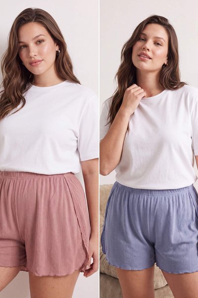Trendyol Curve Çok Renkli Pointel 2'li Paket Yırtmaçlı Büyük Beden Pijama Alt...