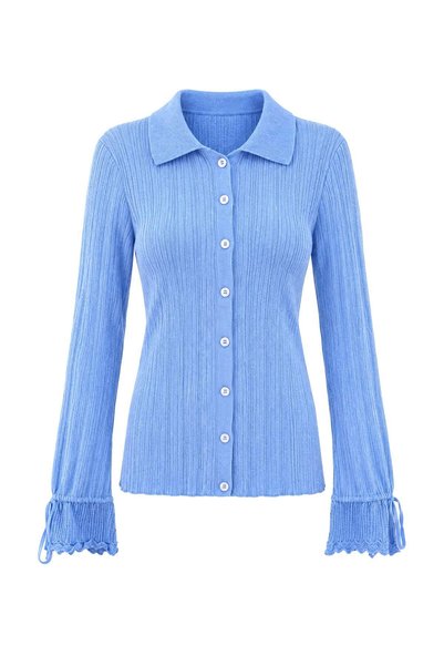 Trendyol Collection Light Blue Mercerized Look Ribbed Polo Neck Knitwear Card...