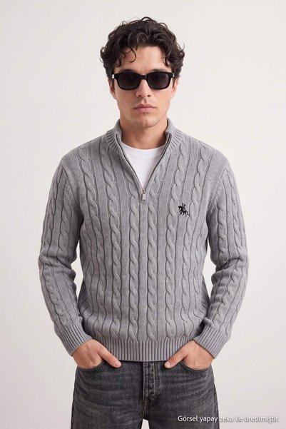 Trendyol Collection Grey Regular/Normal Cut Hair Weave Horse Embroidered Stan...