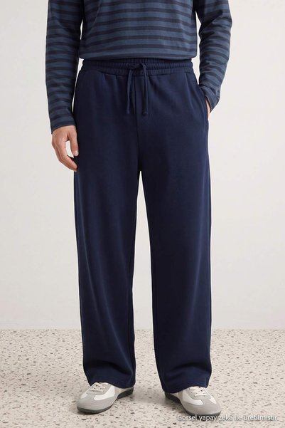 Trendyol Collection Navy Blue Baggy Fit Medium Thick Basic Sweatpants Tmnaw27...