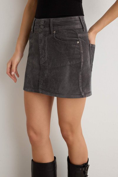 Trendyol Collection Anthracite Suede Look Mini Denim Skirt Twoaw27Et00155