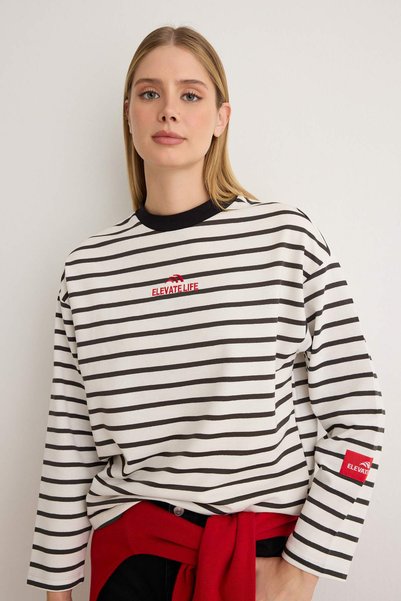 Trendyol Collection Hanorac tricotat subțire, cu dungi antracit, croială larg...