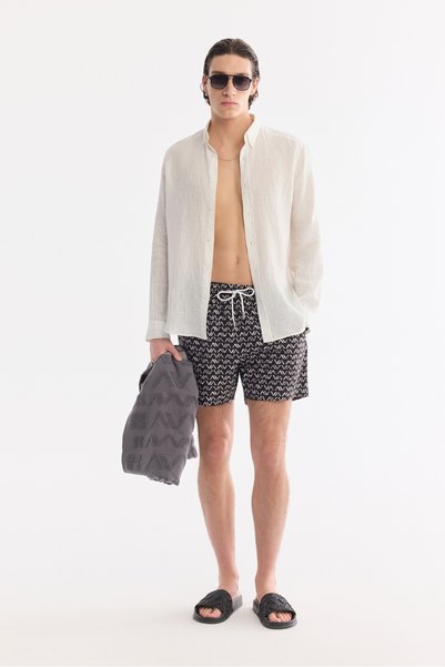 Avva Men's Black Quick-Drying Printed Relaxed Fit Swim Shorts with Bag A61Y3828
