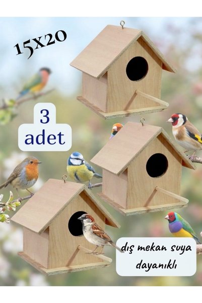 değerli hobi Wooden Beech Bird Nest Bird House Outdoor Water Resistant 3 Piec...