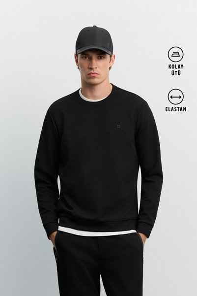 Avva Men's Black Crew Neck Easy-Iron Regular Fit Sweatshirt B001035
