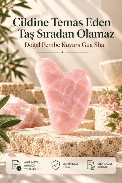 Argilea Pembe Kuvars Natural Gua Sha Yüz Masaj Taşı |Kimyasal ve Ağır Metal A...