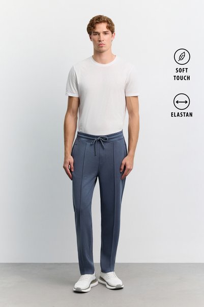Avva Men's Indigo Elastic Waist Lace-Up Soft Touch Regular Fit Sweatpants A62...