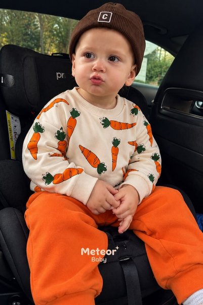 METEOR BABY Baby Boy Set Carrot Patterned 2-Piece Set Top and Bottom Seasonal...