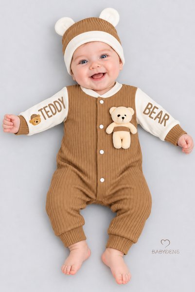 BABYDEN'S Teddy Bear Temalı Yenidoğan Fitilli Tulum Takımı Ayıcıklı Bebek Tul...