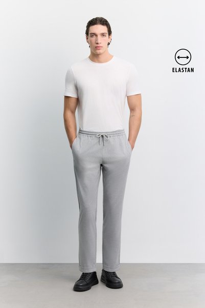 Avva Erkek Gri Beli Lastikli Bağcıklı Duble Paça Jogger Relaxed Fit Pantolon ...