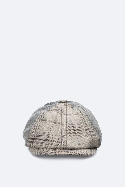 Avva Men's Anthracite Wool Blend Plaid Patterned Cap Hat A42Y9278