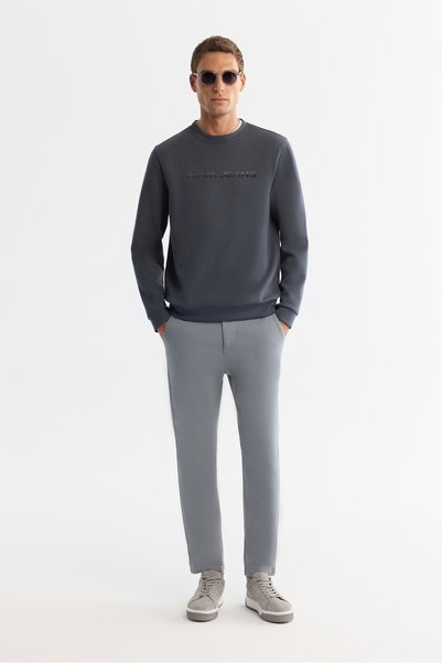 Avva Erkek Gri Yanı Lastikli Yumuşak Tuşeli Duble Paça Slim Fit Pantolon A42Y...