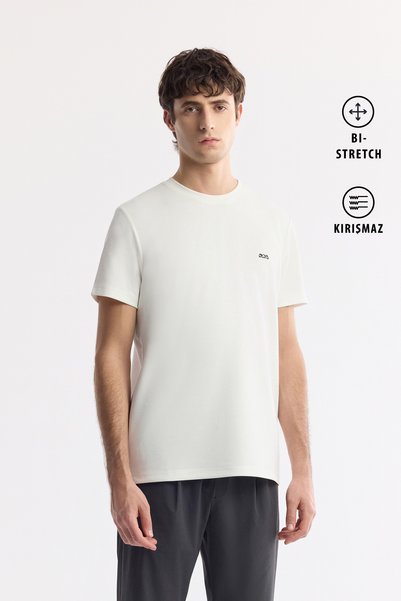 Avva Men's Ecru Crew Neck Back and Chest Logo Printed T-Shirt B 001040