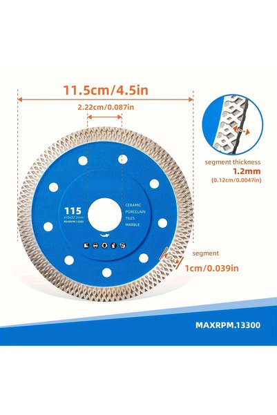 Choice1 115mm-1pcs Extra Thin Diamond Cutting Discs - Heavy-Duty Carbide Segm...