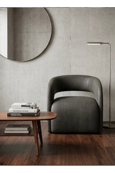 IN HOME STORE كرسي استرخاء مودرن بتصميم دائري أنيق ولون رمادي داكن