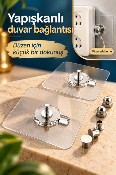 mucit home 2 Adet Kendinden Yapışkanlı Duvar Kancaları Şeffaf Raf Duvar Askıl...