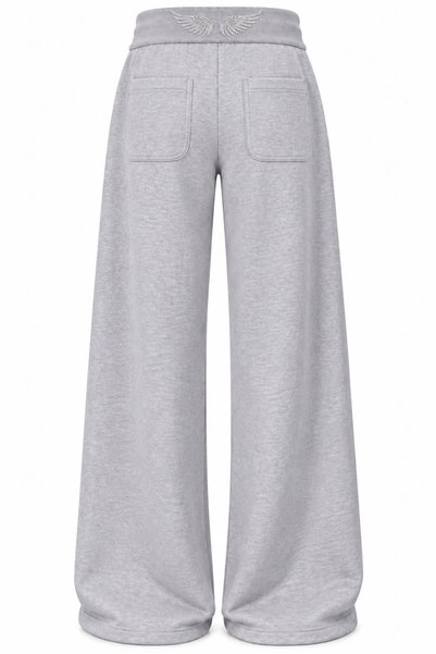 Mad&Calf Women's Wing Stone-Printed Curved-Hem Fleece-Lined Wide-Leg Sweatpants