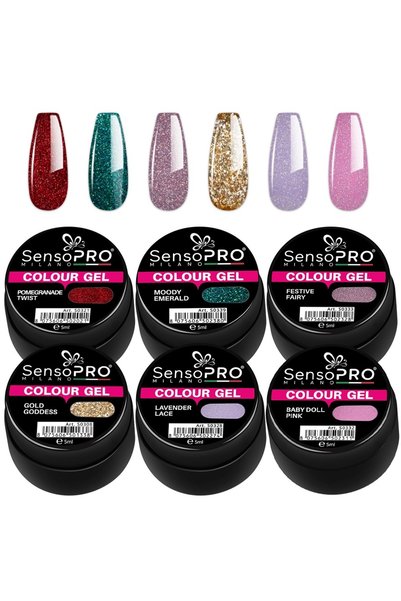 SensoPRO Milano Σετ 6 χρωματιστών τζελ UV Glam Sparkle,