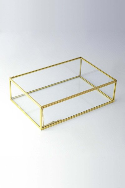El Crea Designs 30x20x8cm Pirinç Gold Kutu Cam Kapaklı Takı Aksesuar Çikolata...