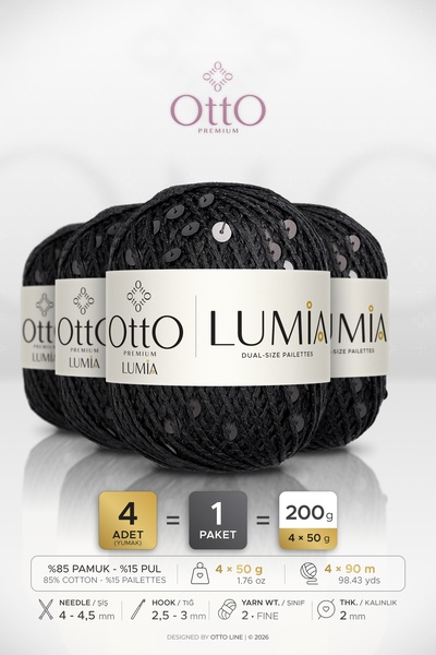 OTTO LINE لوميا • ترتر أسود-أسود (9410) • عبوة من 4 قطع × 50 جرام / 90 متر • ...