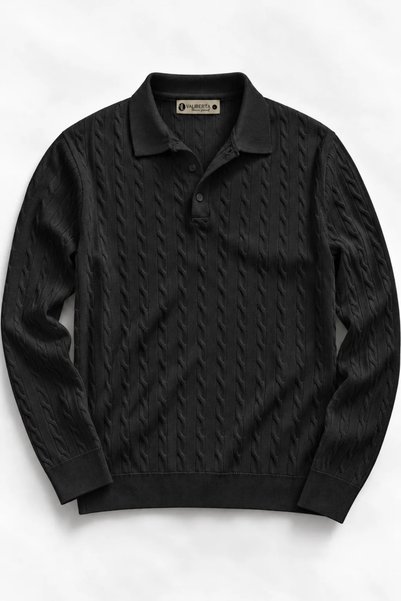Valiberta Pulover bărbătesc din tricot fin cu guler polo, cu nasturi și împle...
