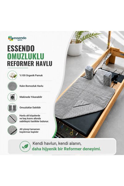 ESSENDO GRİ OMUZLUKLU PİLATES REFORMER HAVLU SETİ ''%100 ORGANİK'' KAYDIRMAZ