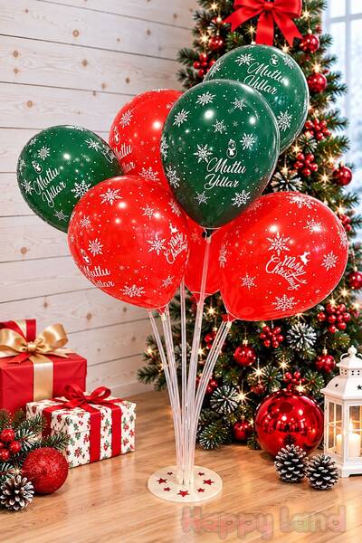 Happyland Christmas Balloons 10 Pieces Red Green Printed Christmas Balloon