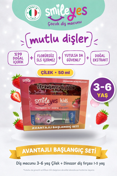 Smile yes Kids Strawberry Bubble Aromalı Çocuk Diş Macunu 3-6 Yaş + Dinazor S...