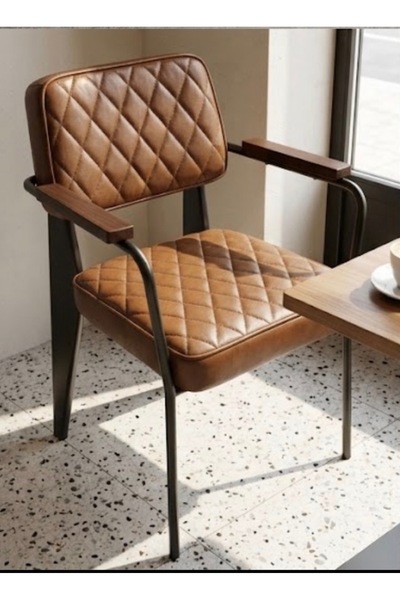IN HOME STORE Modern Upholstered Leather Brown Dining Chair with Black Metal ...
