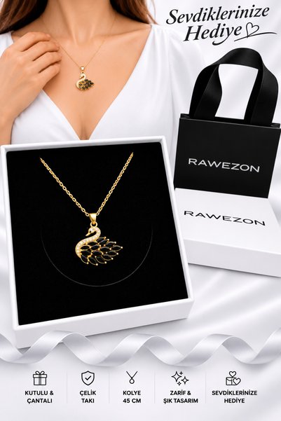 RAWEZON Gift Konspet Steel Gold Black Stone Swan Necklace Gift Set |   Gift f...
