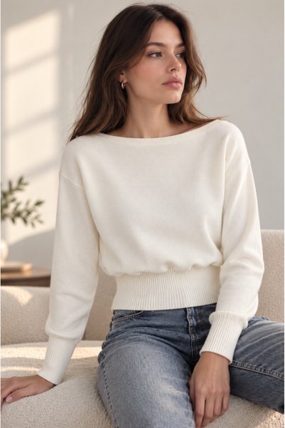 Ugdelia Women's Asymmetrical Corded Fabric Knit Sweater