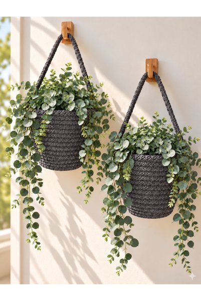 EGE ÖRGÜM Saksılık Mini Dekoratif Sepet 2'li Mini Çiçeklik 12x10 Cm(BİTKİLER ...