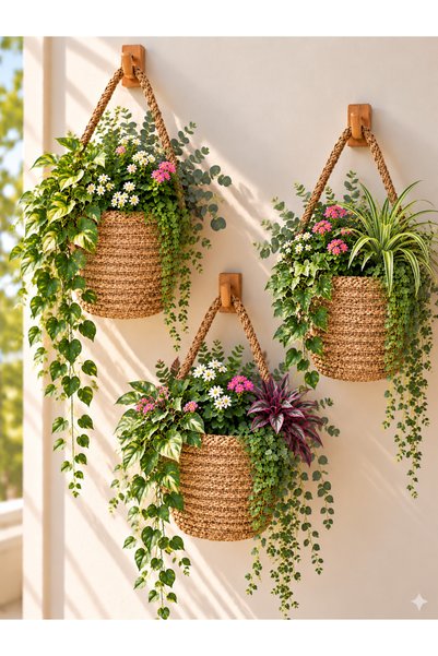 ÖRGÜM Basket 3-Piece Mini Decorative Cobalt Organizer 12X10 cm (Plants and Ha...
