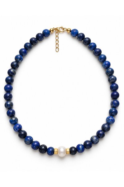 Cunda Doğal Taş Design Lapis Lazuli ve İnci Kolye
