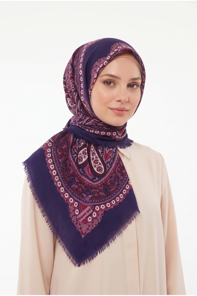 hadiora Women's Navy Blue Pink Ethnic Patterned Flared Scarf