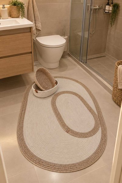 eftlyhome 40X60-80X120 / 2 Mats 2 Baskets Jute White Melted Jute 4-Piece Bath...