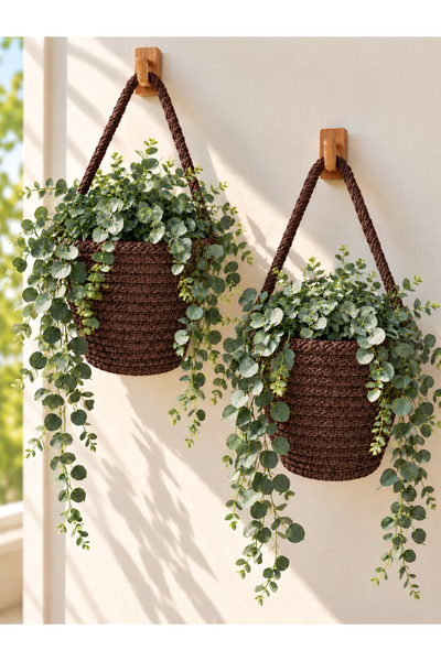 EGE ÖRGÜM Saksılık Mini Dekoratif Sepet 2'li Mini Çiçeklik 12x10 Cm(BİTKİLER ...