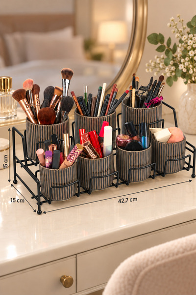 Edora Home Black 7 Compartment Makeup Organizer Cosmetic Organizer Countertop...