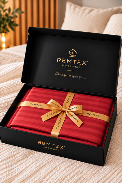 remtex 100% Cotton Satin Striped Red Double Duvet Cover Set (83 Thread-125 Gsm)