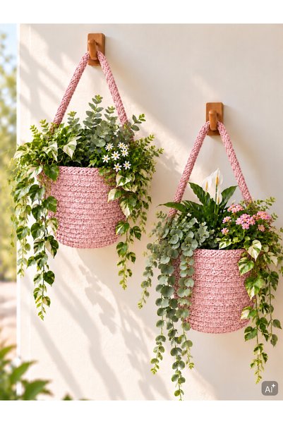 ÖRGÜM Coș Mini Decorativ 2 bucăți Coș cu flori artificiale 12x10 cm PLANTELE ...
