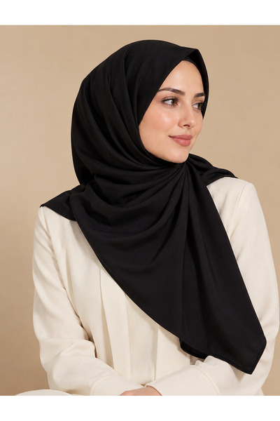 mim eşarp Mısırlı Eşarpları Medine Ipeği Büyük Boy Eşarp 140x140 Cm - Siyah