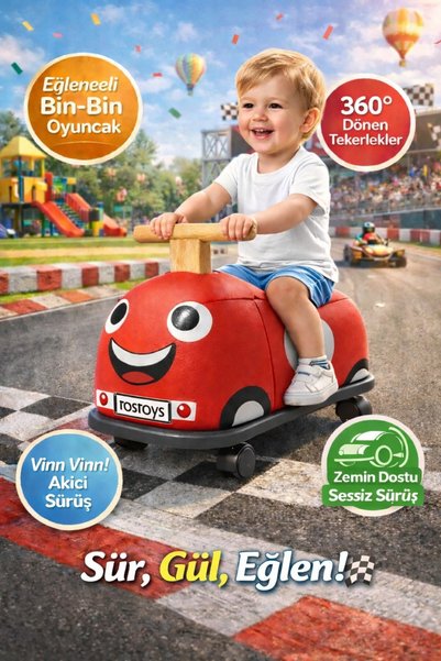 hak-iş oyuncak İlk Arabam Premium 4 Tekerlekli Çocuk Binilebilir Oyuncak Arab...