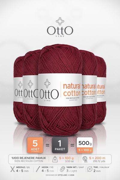 OTTO LINE ΦΥΣΙΚΟ ΒΑΜΒΑΚΙ • Βουργουνδί (6025) • Συσκευασία 5 τεμαχίων × 100 γρ...