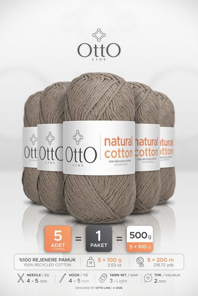 OTTO LINE Natural Cotton • Mink (6061) • 5-Pack × 100 Gr / 200 m • 2 mm • Cot...