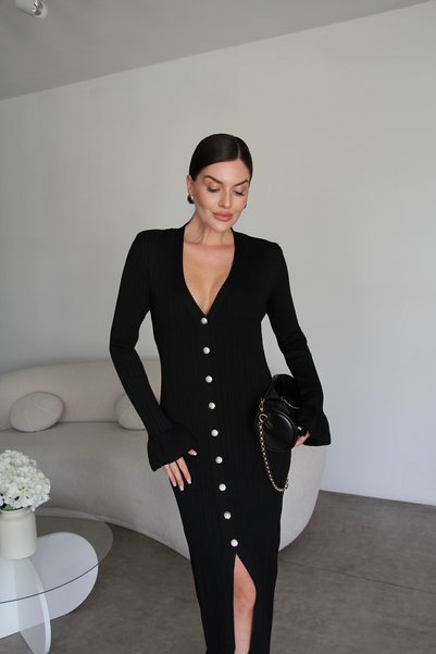 Julidress V-Neck Ruffled Sleeves Button Detailed Knitwear Dress