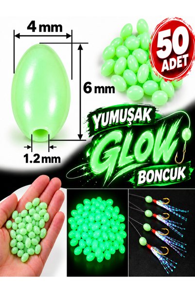 ea genset Fosforlu Glow Yeşil 4x6mm Silikon Yumuşak Boncuk Olta Takımı, Çapar...