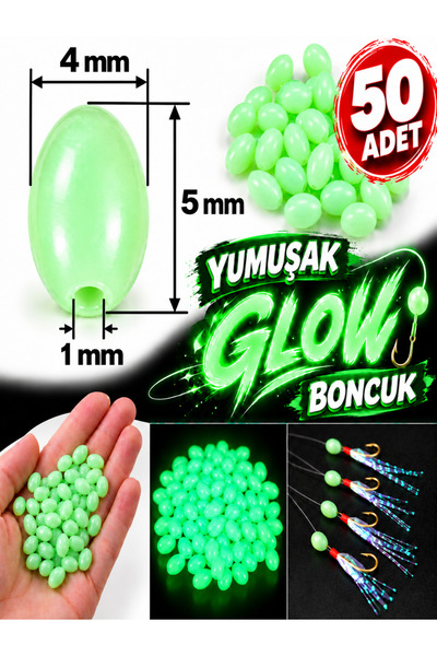 ea genset Fosforlu Glow Yeşil 4x5mm Silikon Yumuşak Boncuk Olta Takımı, Çapar...