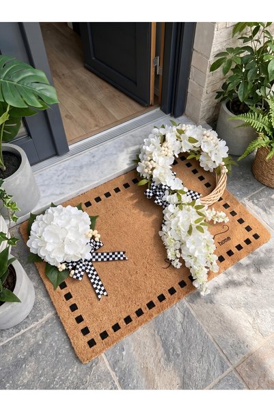 Beykan handmade KAPI SÜSÜ BAMBU ÇELENK ÜZERİNE ORTANCA PASPAS 45/70 cm TAKIML...